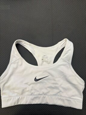 Nike White Racerback Dri-FIT Sports Bra with Black Swoosh